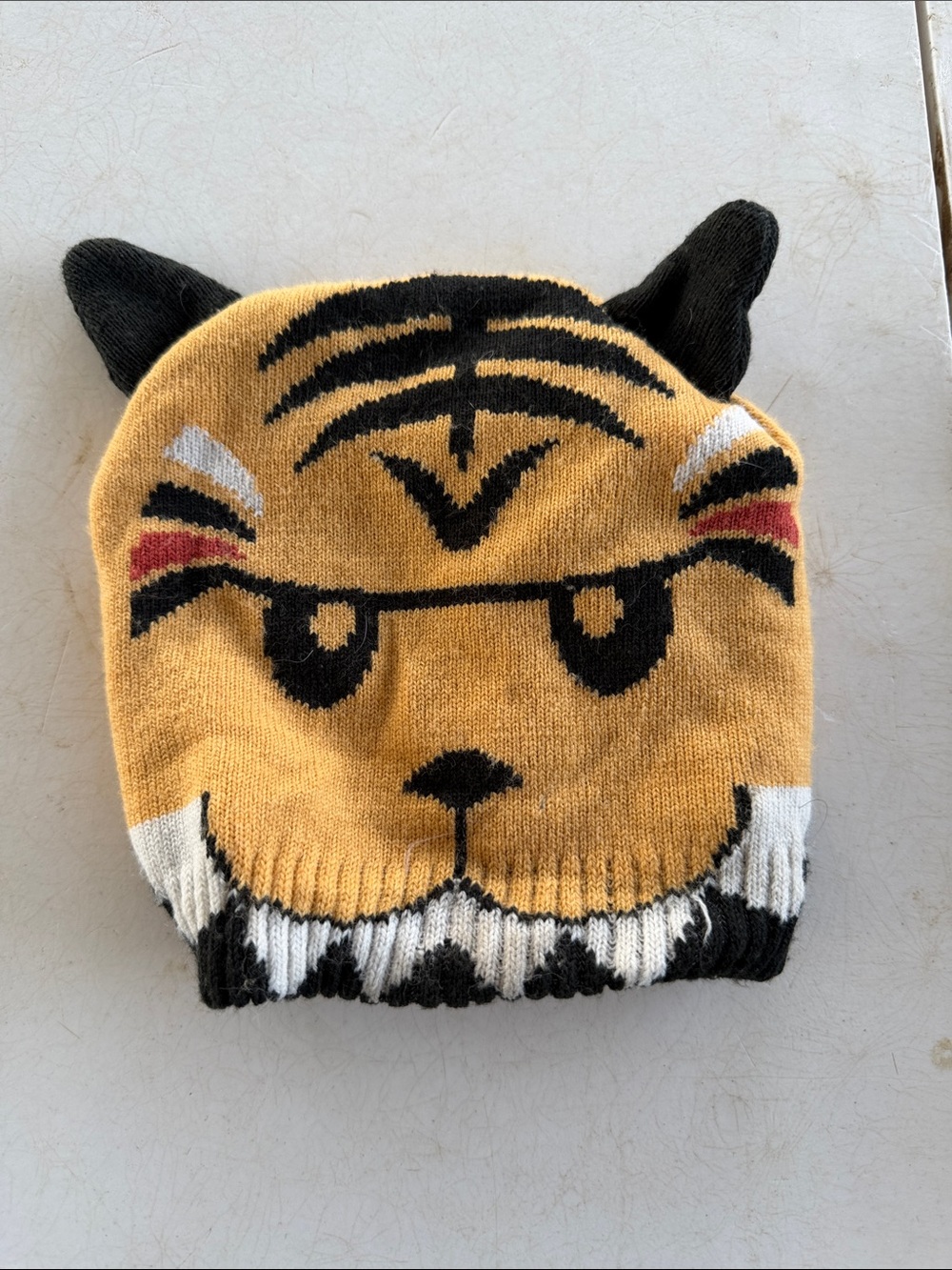 Toby & Me Yellow Tiger Knit Beanie Hat for Kids with Ear Details